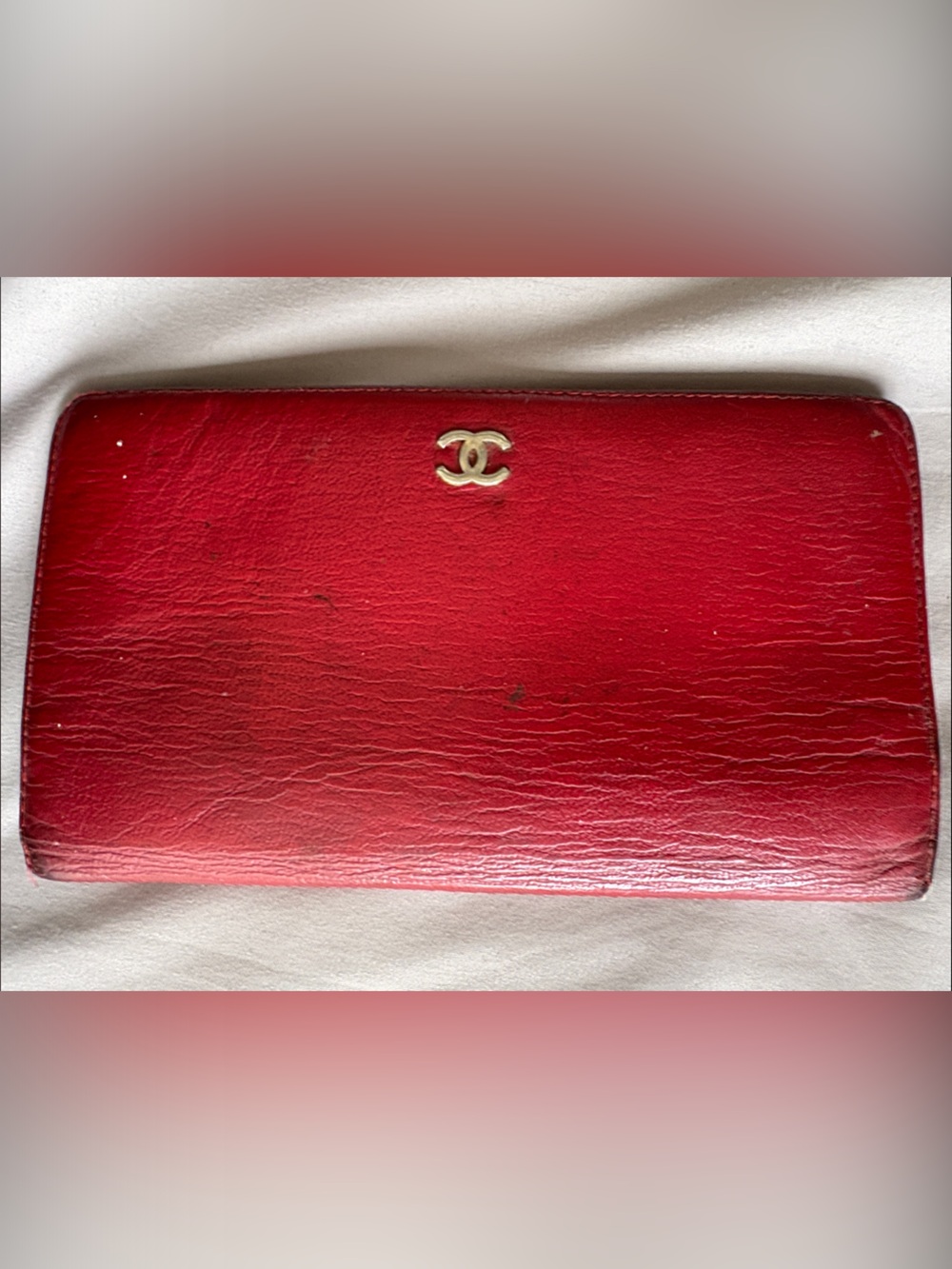 CHANEL Red Leather Continental Wallet with CC Logo